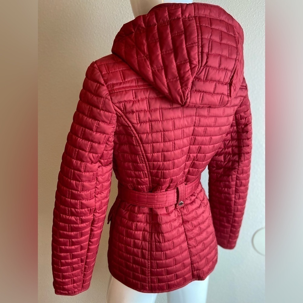 Laundry By Shelli Segal~Red Quilted Coat~Zip-Up & Snap~Pockets~Hood~Belt~Size S - Picture 11 of 16